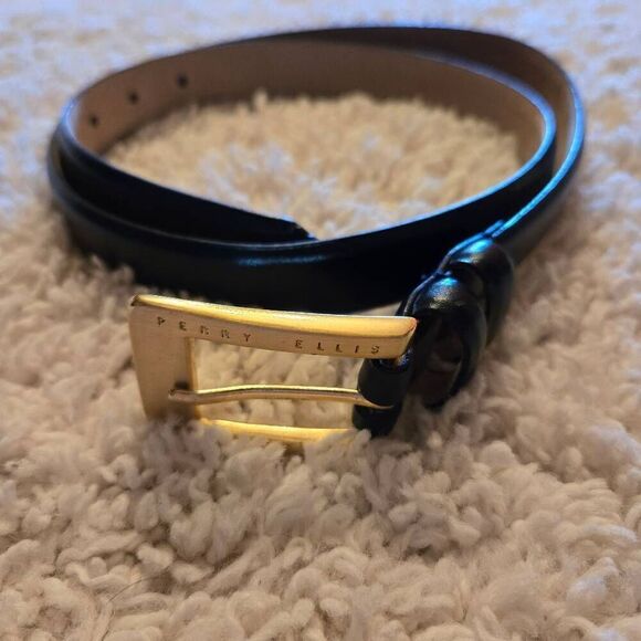 Perry Ellis Dark Navy Genuine Leather Belt XL - Picture 2 of 7